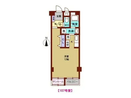 クレッセントタカバタケ(1K/1階)の間取り写真