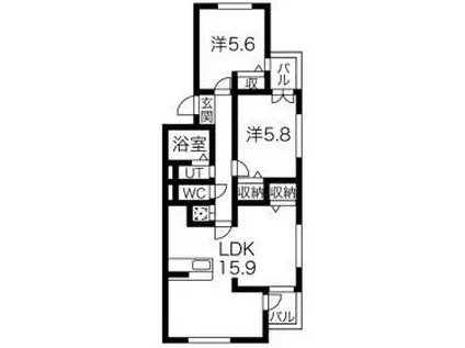 パークグレイスA棟(2LDK/2階)の間取り写真