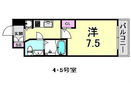 S-RESIDENCE神戸磯上通(1K/5階)の間取り写真