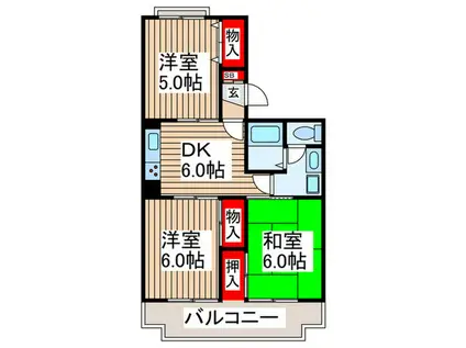プレジデント深田(3DK/1階)の間取り写真
