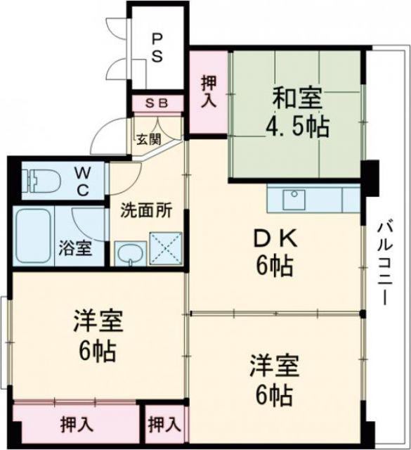 ビレッジハウス燕1号棟(3DK/5階)の間取り写真