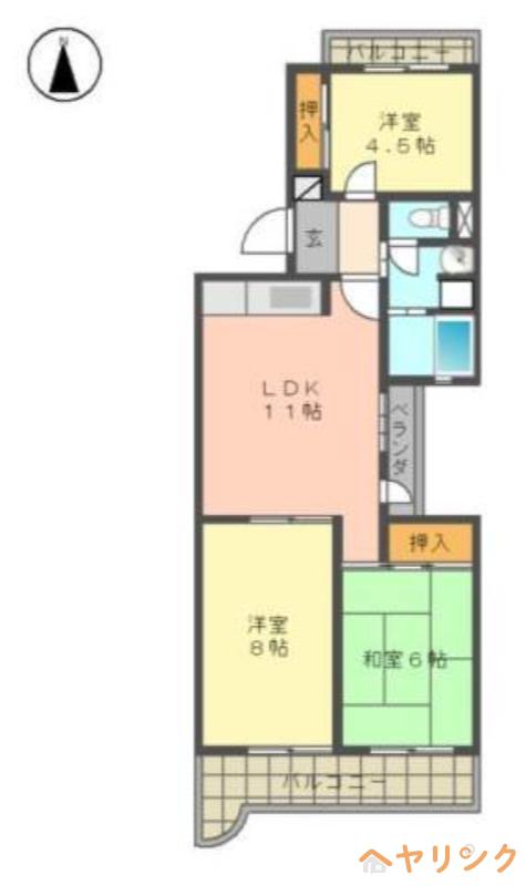 アーバンドエル猪高台(3LDK/3階)の間取り写真