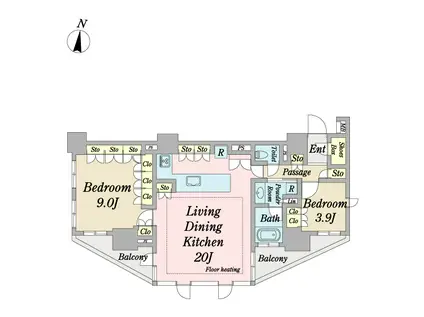 オープンレジデンシア南青山ウエストテラス(2LDK/5階)の間取り写真