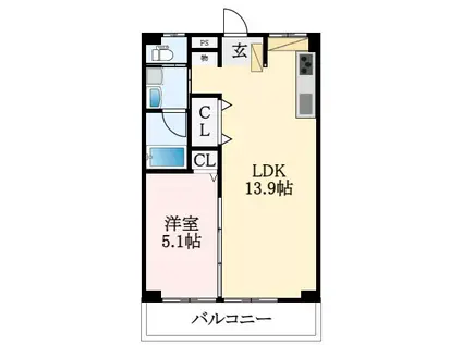 ローズライン ハーレ(1LDK/3階)の間取り写真