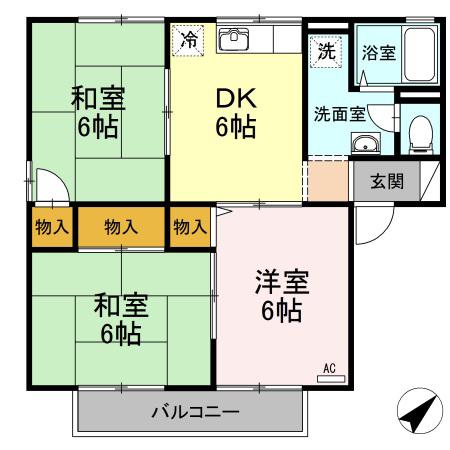 サリネージュ山手B棟(3DK/2階)の間取り写真