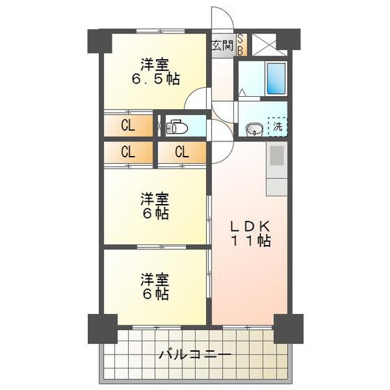 グレースマンション藤(3LDK/6階)の間取り写真