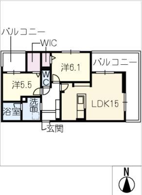セレスティア檀溪通(2LDK/2階)の間取り写真