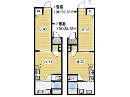 アンビション豊玉南(1DK/2階)の間取り写真