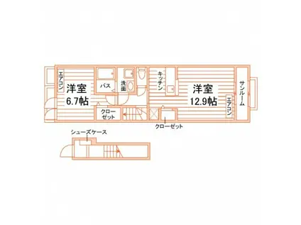 アルトプエンテ(1LDK/2階)の間取り写真