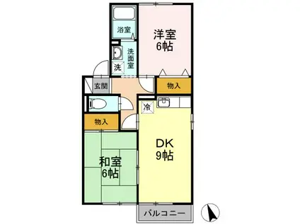 ハウジング島田B(2DK/1階)の間取り写真