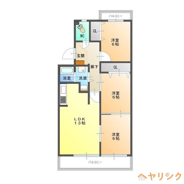 ミリアン宮前(3LDK/2階)の間取り写真