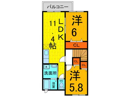 SPIRITO参番館(2LDK/2階)の間取り写真