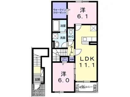 シャノワールI(2LDK/2階)の間取り写真