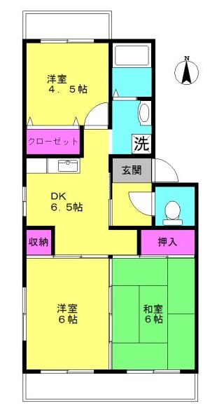 日成日笠コーポ(3DK/1階)の間取り写真