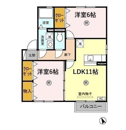 クレールSAGA A棟(2LDK/2階)の間取り写真