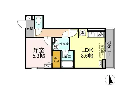ディールーム グラス 中町(1LDK/2階)の間取り写真
