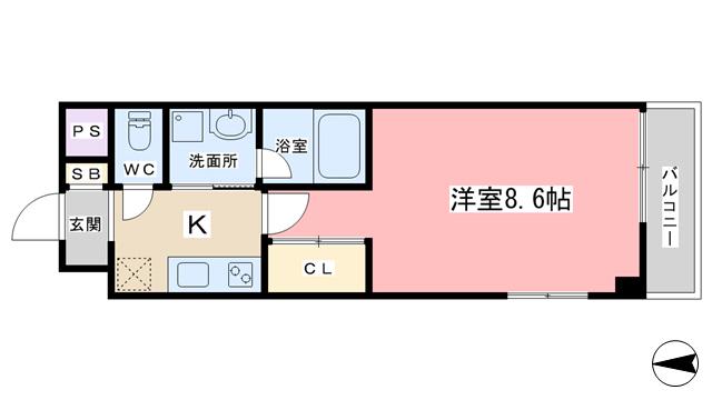 アミティエ山科(1K/4階)の間取り写真