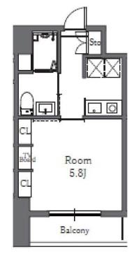 TOTSU RESIDENCE SHIBA 東通レジデンス芝(1K/2階)の間取り写真