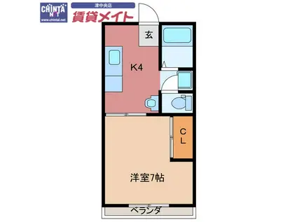 TWIN COURT B棟(1K/2階)の間取り写真