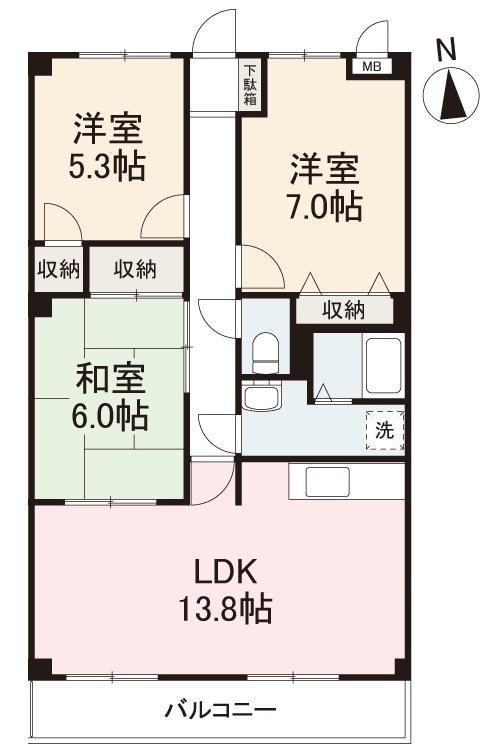 フィネスハーモニーKITA A棟(3LDK/1階)の間取り写真