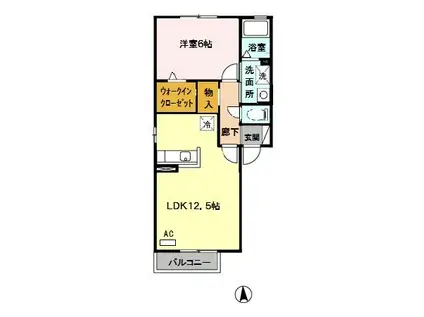 ルピナII(1LDK/2階)の間取り写真
