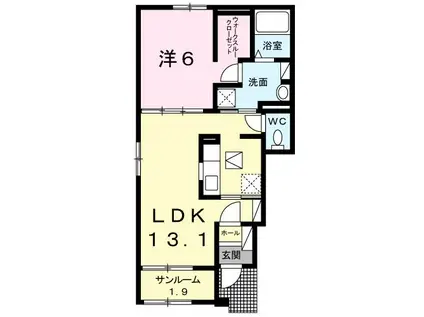 ニュー シェードA(1LDK/1階)の間取り写真