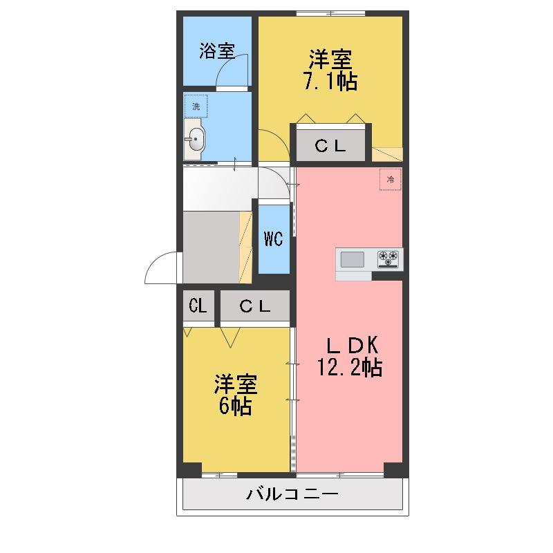 メリディアン ウエスト(2LDK/3階)の間取り写真