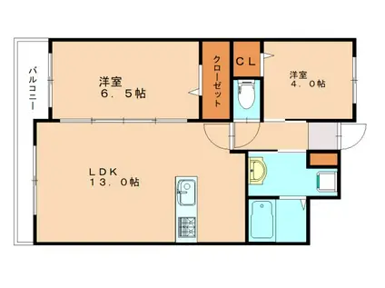 第60川崎ビル(2LDK/3階)の間取り写真