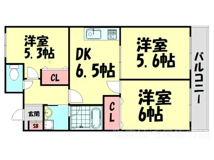 RAPURA-JYU(3DK/3階)の間取り写真