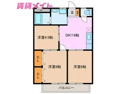 リバーサイドビラI(3DK/2階)の間取り写真