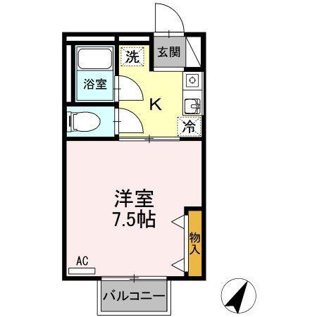 シャトル西春日B(1K/1階)の間取り写真