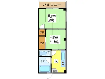 豪徳寺コーポラス(2K/4階)の間取り写真