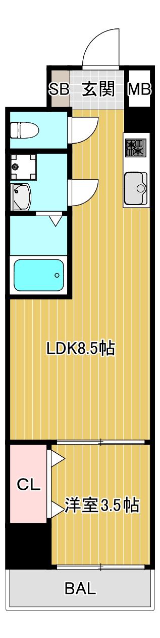 コートエスト都島(1LDK/3階)の間取り写真