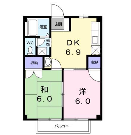 コスモハイツA(2DK/2階)の間取り写真