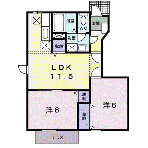 パークシティー中津D(2LDK/1階)の間取り写真