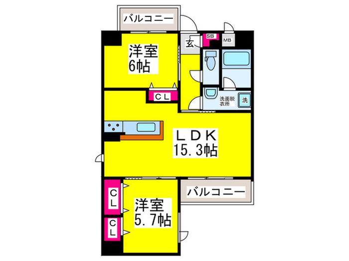 ソフィア上野芝(2LDK/4階)の間取り写真