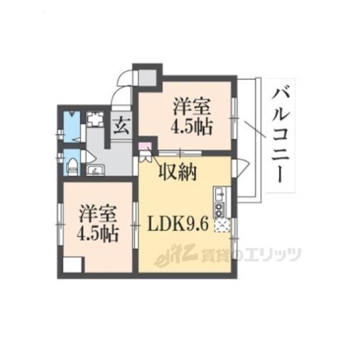 阪急京都線 洛西口駅 徒歩21分 5階建 築58年(2LDK/5階)の間取り写真