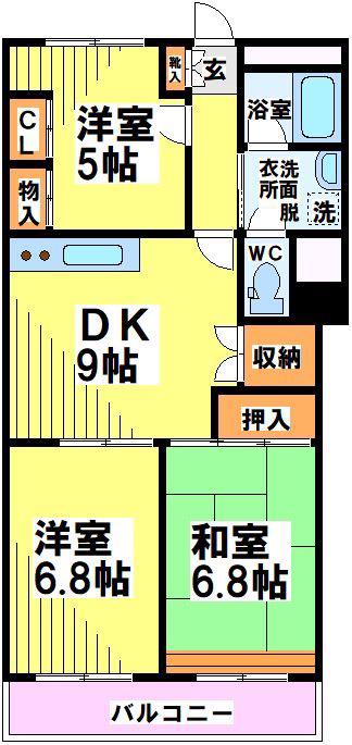 グランメール成城(3LDK/3階)の間取り写真