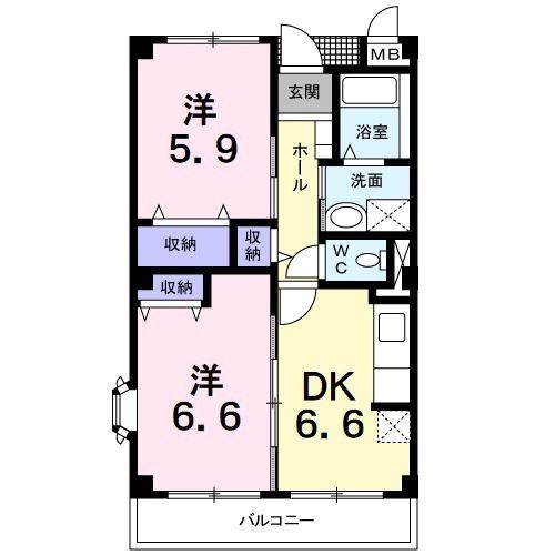プロムナ-ド.N(2DK/3階)の間取り写真