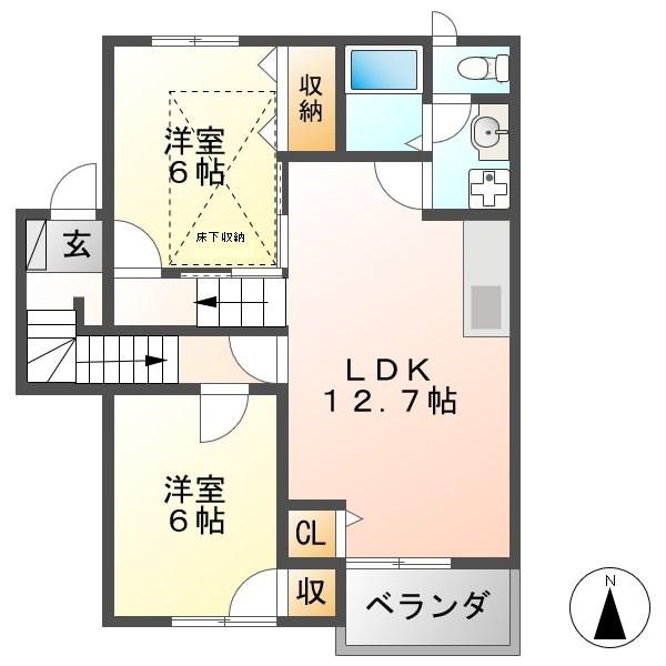 フローレンス古田 B(2LDK/2階)の間取り写真