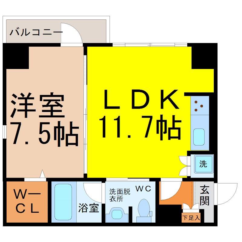 パークフラッツ新栄(1LDK/7階)の間取り写真