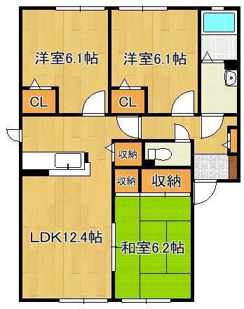 咲ら坂 C棟(3LDK/1階)の間取り写真