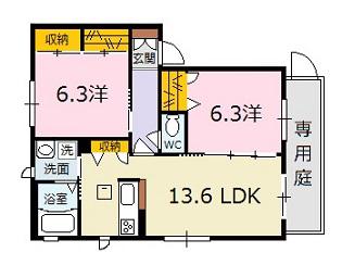 MS PRONUBE弐番館(2LDK/1階)の間取り写真