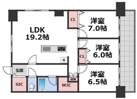 グランセジュール大国町(3LDK/4階)の間取り写真
