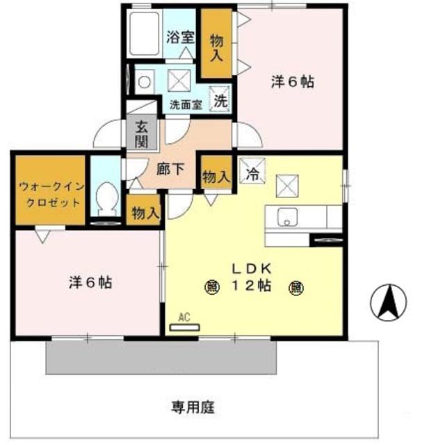 キャトルセゾンC棟(2LDK/1階)の間取り写真