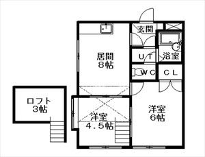 スカイブルーK(2DK/2階)の間取り写真