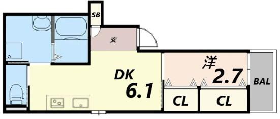 KTIレジデンス武庫川II(1LDK/2階)の間取り写真