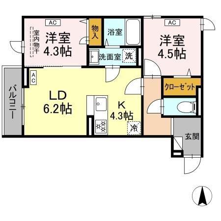 グラナーデ扇I D(2LDK/2階)の間取り写真