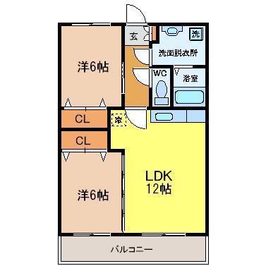 カルディア中嶋弐番館(2LDK/2階)の間取り写真