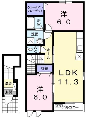 カリーナガーデン(2LDK/2階)の間取り写真